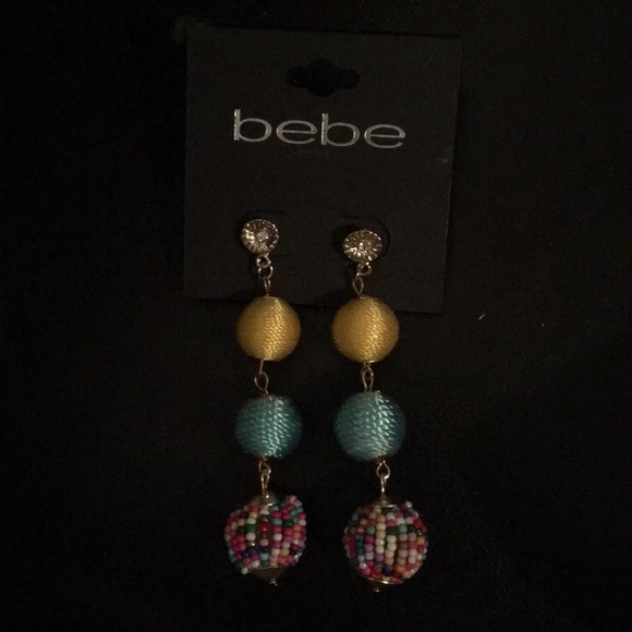 bebe threaded & Beaded 3 tier Earrings Turquoise + - Picture 2 of 2